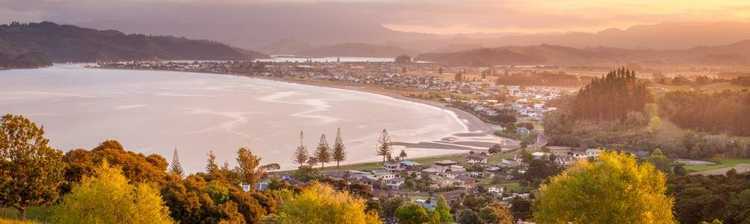 Whitianga Buffalo Beach Ariel view of Whitianga Town at dusk